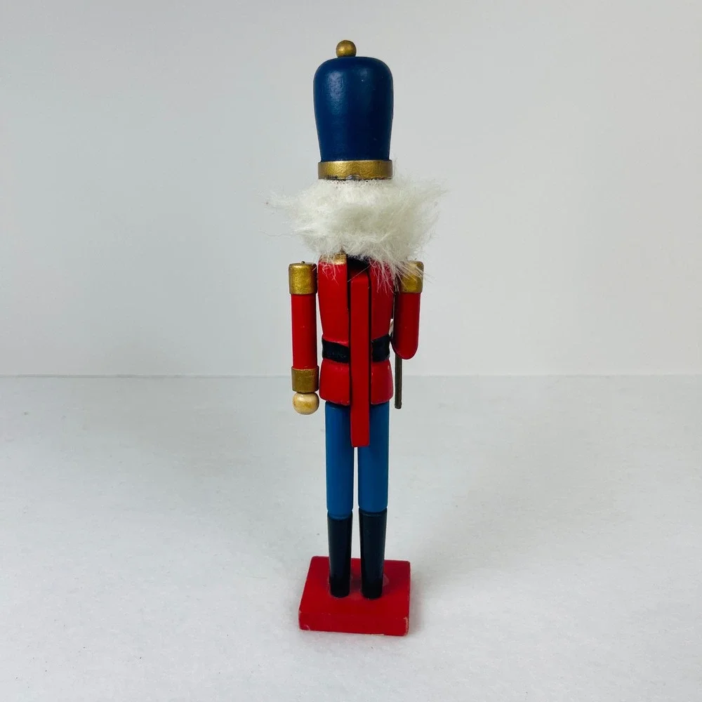 Vintage Wooden Nutcracker Soldier Red Blue Uniform Christmas Decor 9 Inch